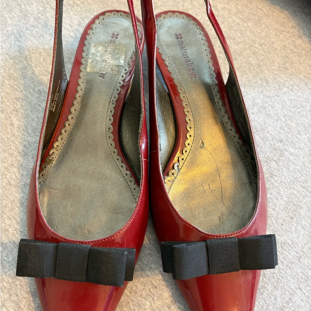 Naturalizer Red Patent Heels with Black Bow